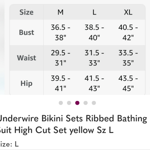 Underwire Bikini Sets Ribbed Bathing Suit High Cut Set yellow Sz L‎ - Picture 3 of 5